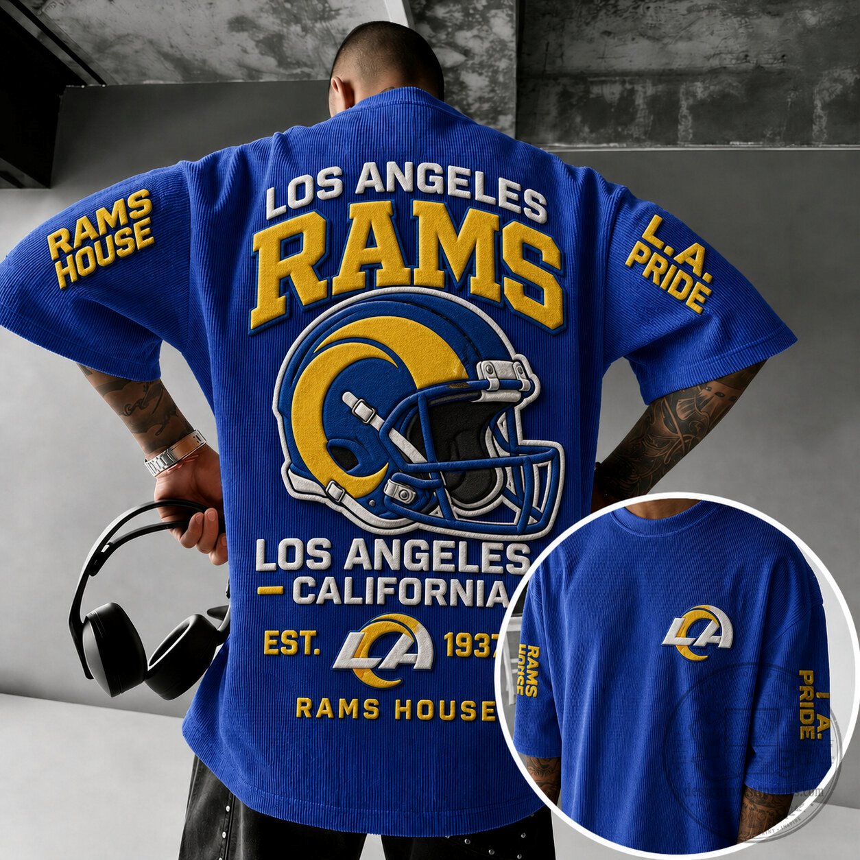 Los Angeles Rams Football Team Royal Blue Oversized Short-Sleeve T-Shirt