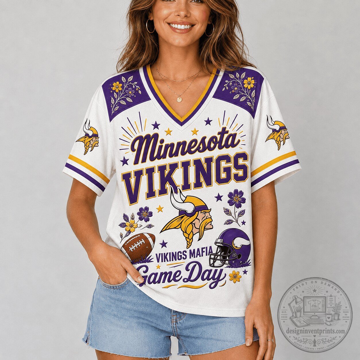 Minnesota Vikings Game Day Floral V-Neck Football Jersey