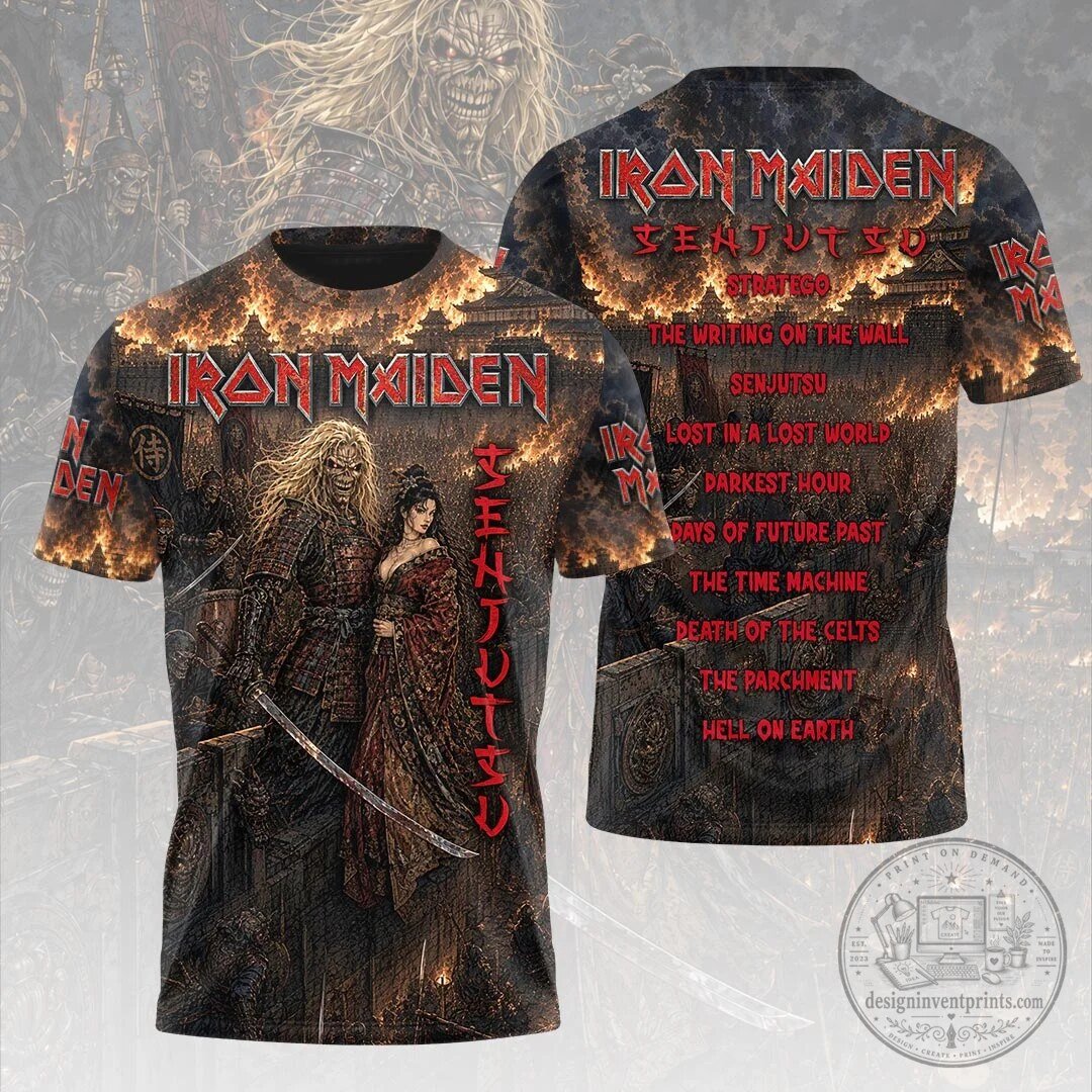 Iron Maiden Senjutsu Album Art Samurai Warrior Graphic T-Shirt 2 Iron Maiden Senjutsu Album Art Samurai Warrior Graphic T-Shirt