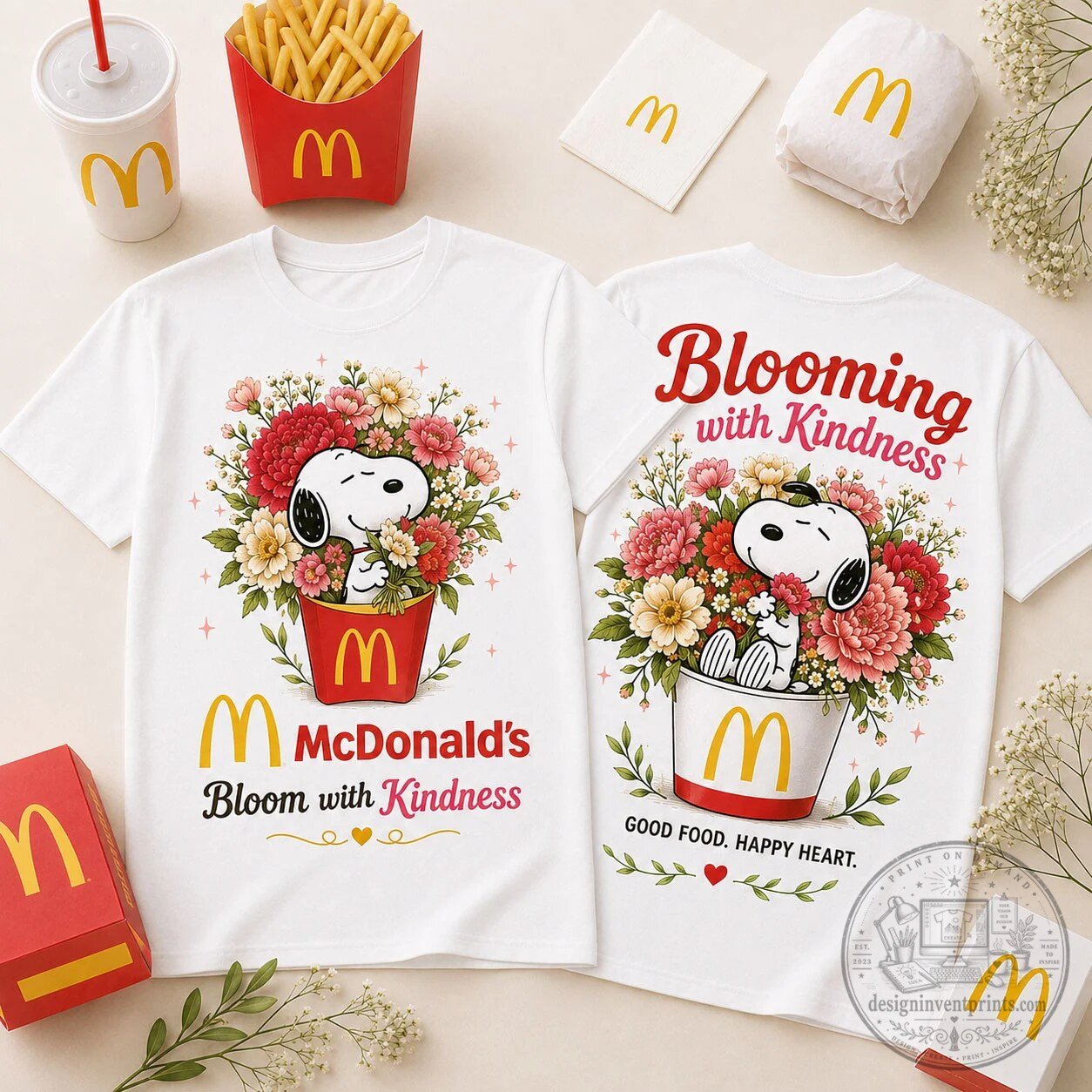 Snoopy McDonald's Bloom with Kindness Floral Bouquet T-Shirt 2 Snoopy McDonald's Bloom with Kindness Floral Bouquet T-Shirt