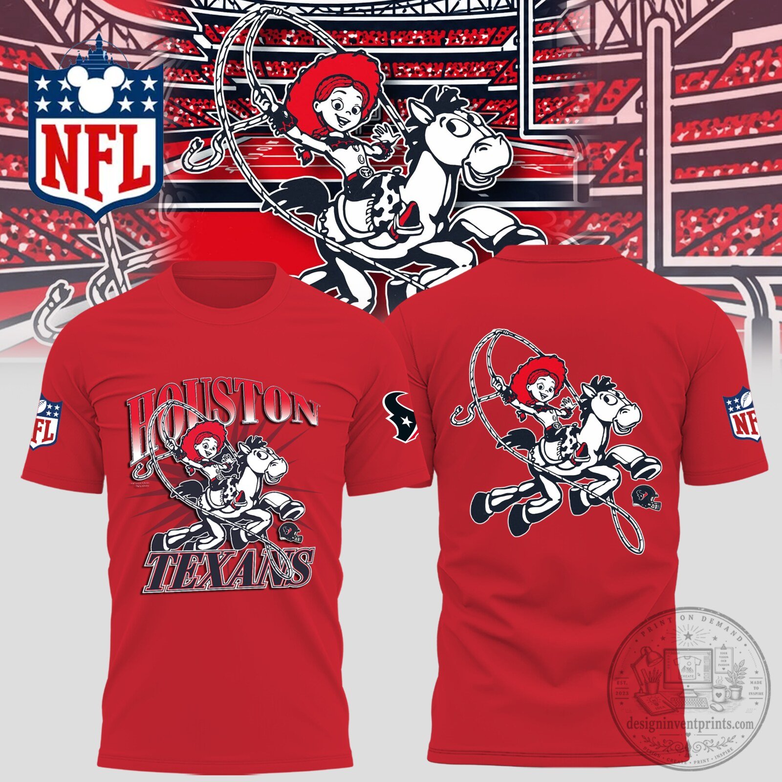 Houston Texans Disney Mickey Mouse Collaboration NFL Red T-Shirt 1 Houston Texans Disney Mickey Mouse Collaboration NFL Red T-Shirt