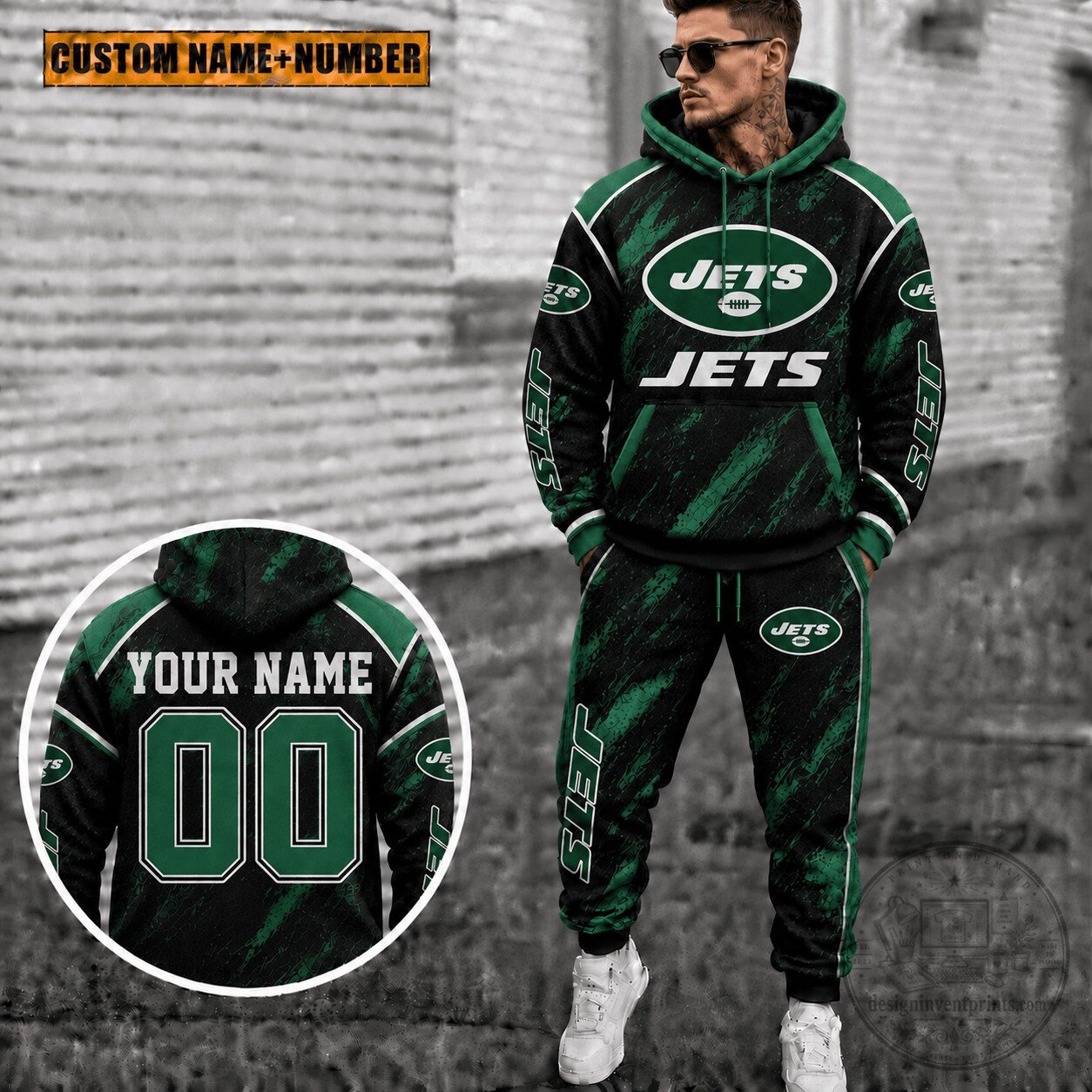 New York Jets Personalized Custom Name Number Hoodie and Sweatpants Set