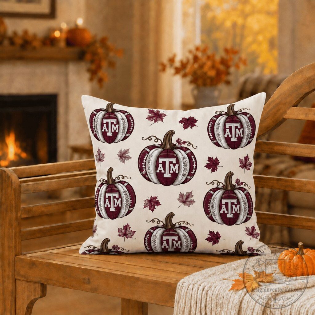 Texas A&M Aggies Football Pumpkin Fall Season Decorative Pillow
