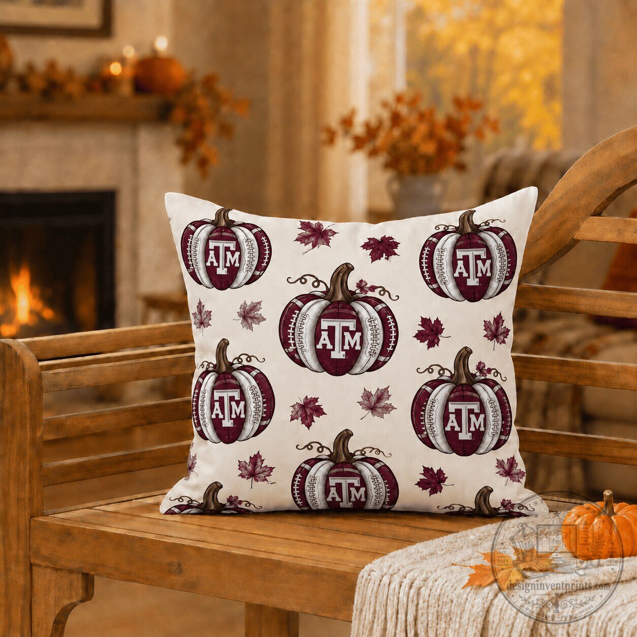 Texas A&M Aggies Football Pumpkin Fall Season Decorative Pillow