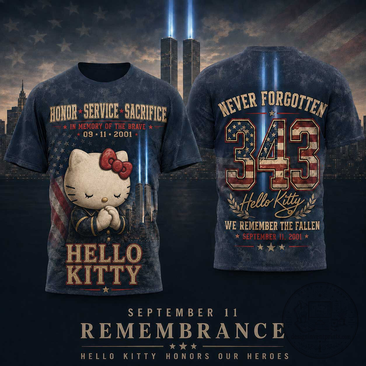 Hello Kitty September 11 Memorial Remembrance Never Forgotten T-Shirt