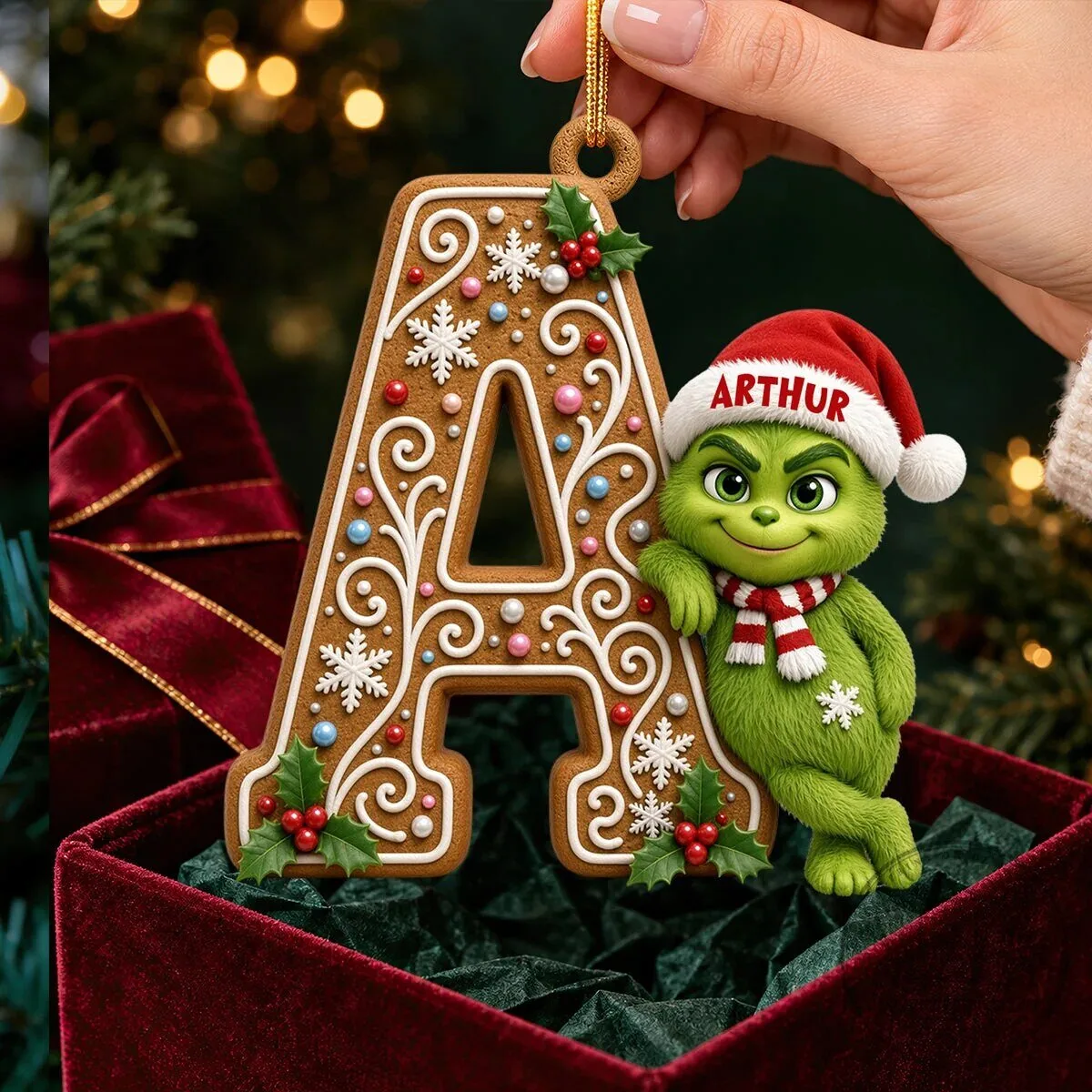 Grinch Christmas Initial A Gingerbread Cookie Ornament