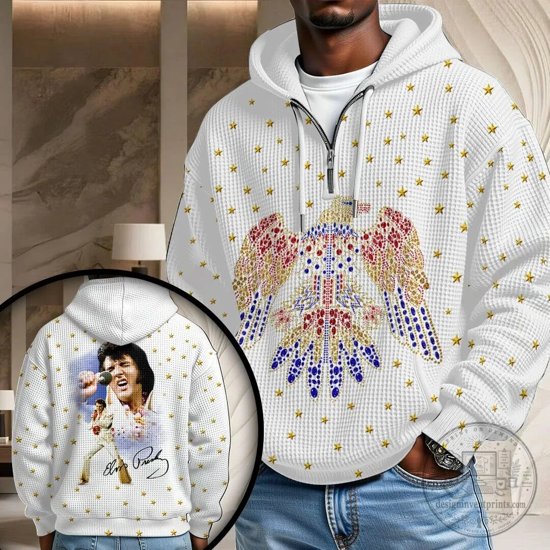 Elvis Presley American Eagle Patriotic White Waffle Hoodie 1 Elvis Presley American Eagle Patriotic White Waffle Hoodie