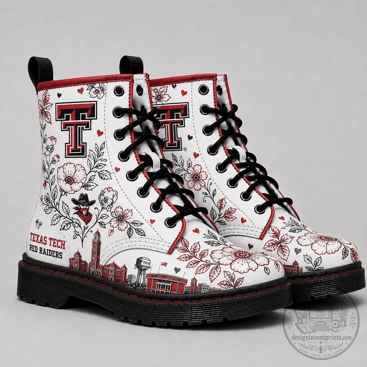 Texas Tech Red Raiders Floral White Combat Boots 2 Texas Tech Red Raiders Floral White Combat Boots