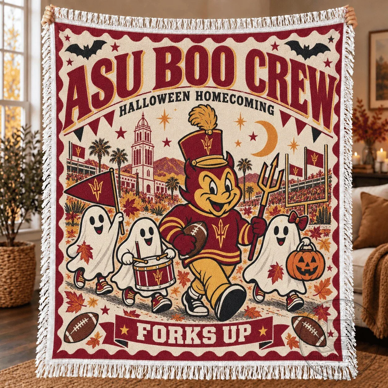 Arizona State Sun Devils Halloween Homecoming Boo Crew Blanket