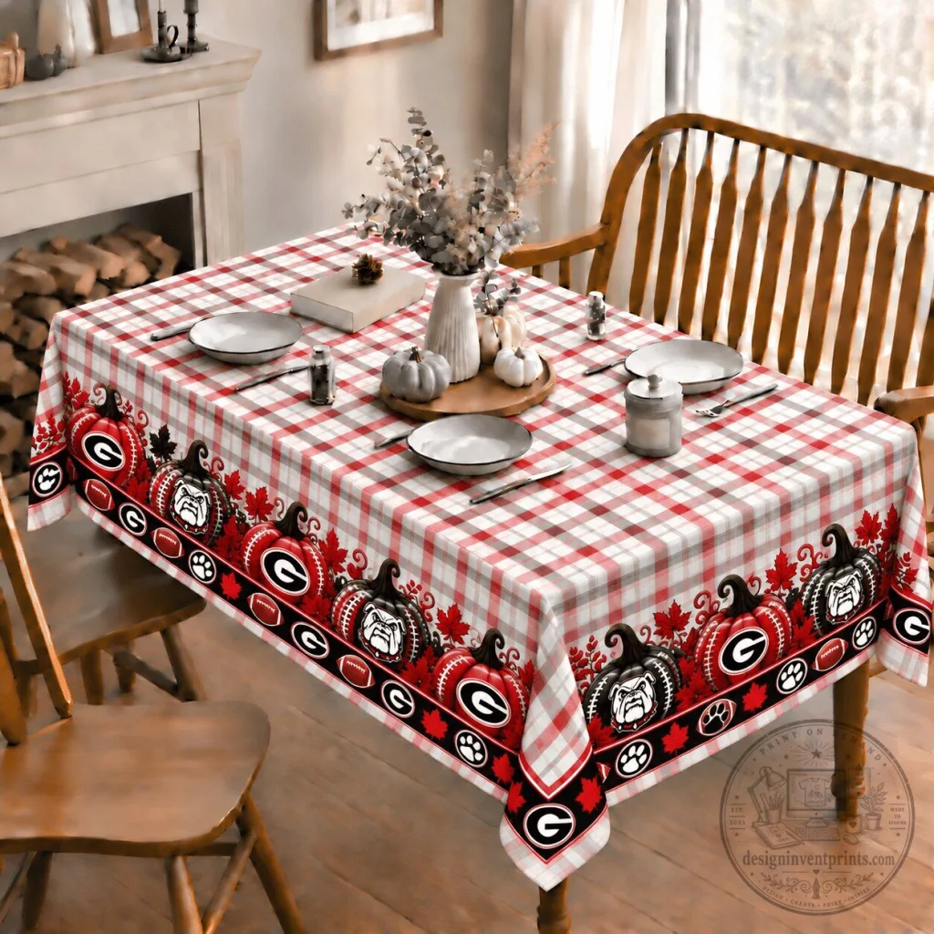 Georgia Bulldogs Football Pumpkins Plaid Tablecloth for Dining Room Decor Georgia Bulldogs Football Pumpkins Plaid Tablecloth for Dining Room Decor