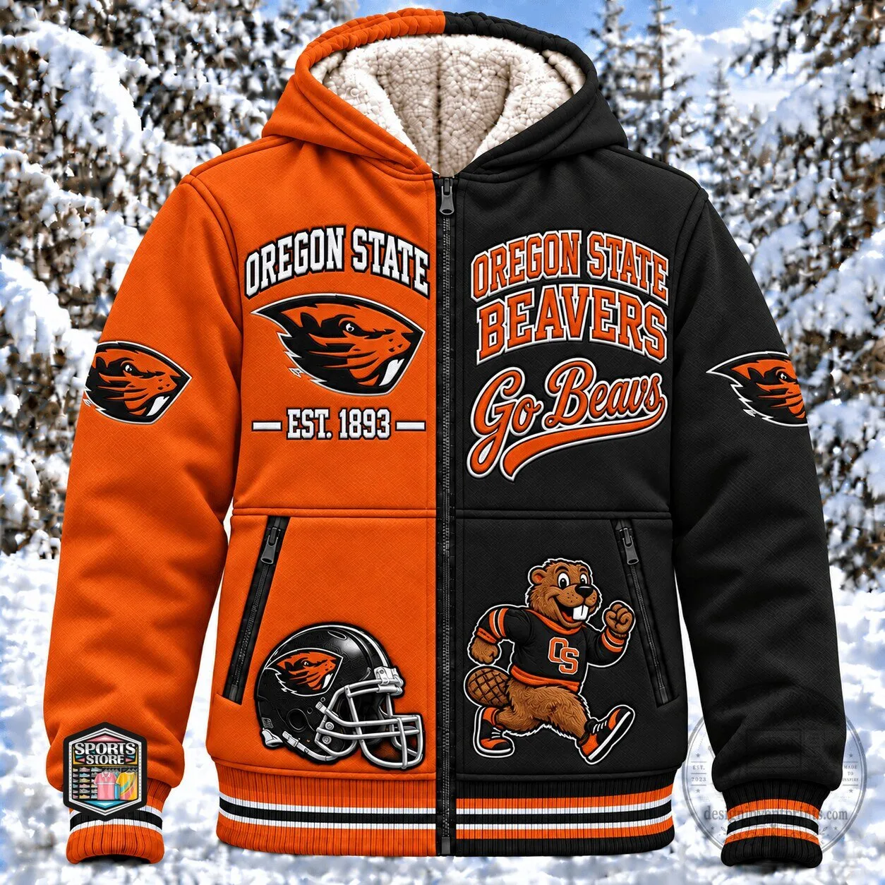 Oregon State Beavers NCAA Football Team Sherpa Lined Hoodie Jacket
