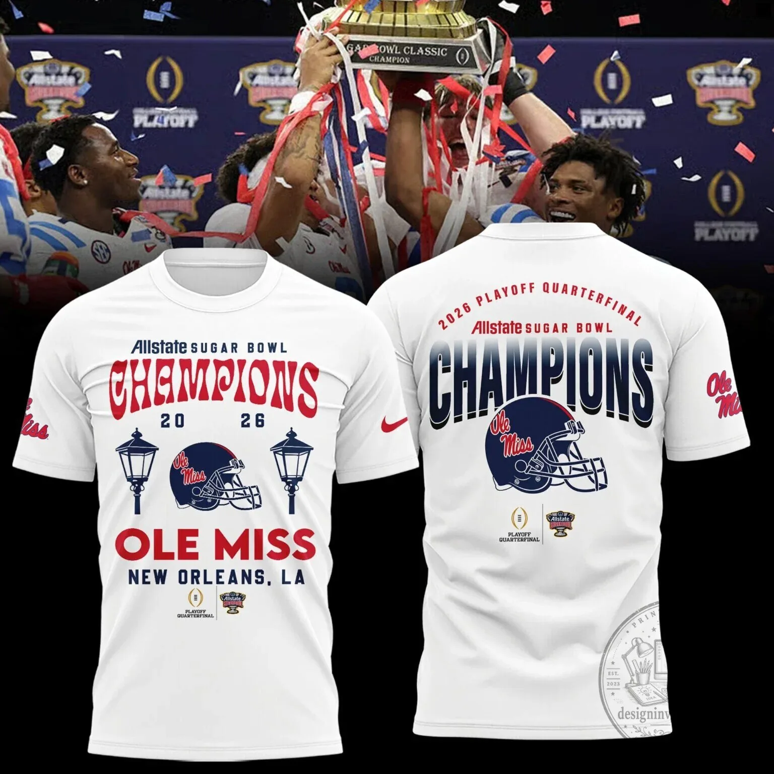 Ole Miss Rebels 2026 Sugar Bowl Champions Playoff Quarterfinal White T-Shirt