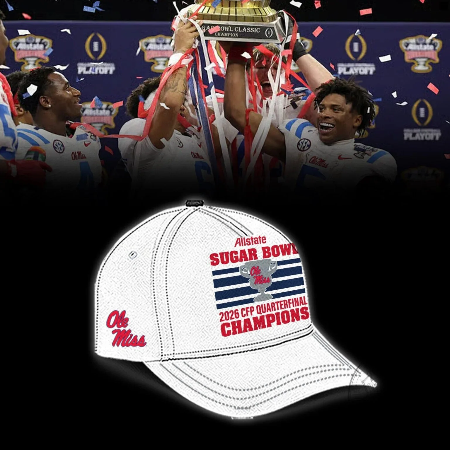 Ole Miss Rebels 2026 Sugar Bowl Champions Playoff Quarterfinal White T-Shirt 8 Ole Miss Rebels 2026 Sugar Bowl Champions Playoff Quarterfinal White T-Shirt