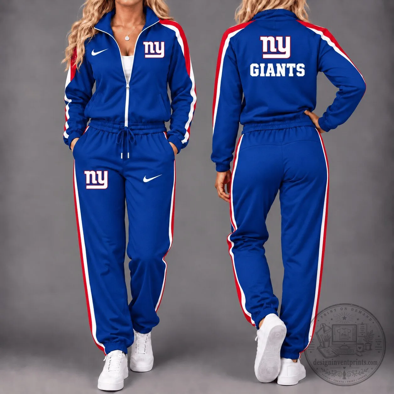 New York Giants Nike Blue and Red Stripe Women's Full Zip Tracksuit Set