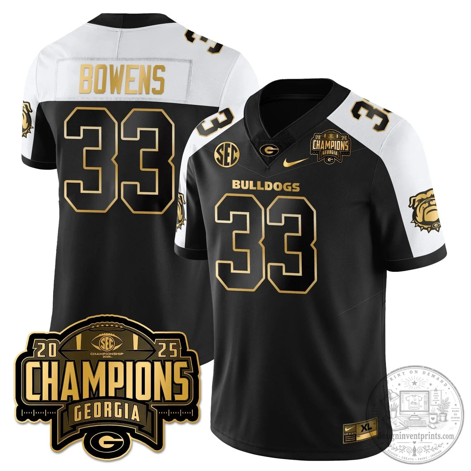 SEC Football Georgia Bulldogs 2025 Championship Black and Gold Jersey