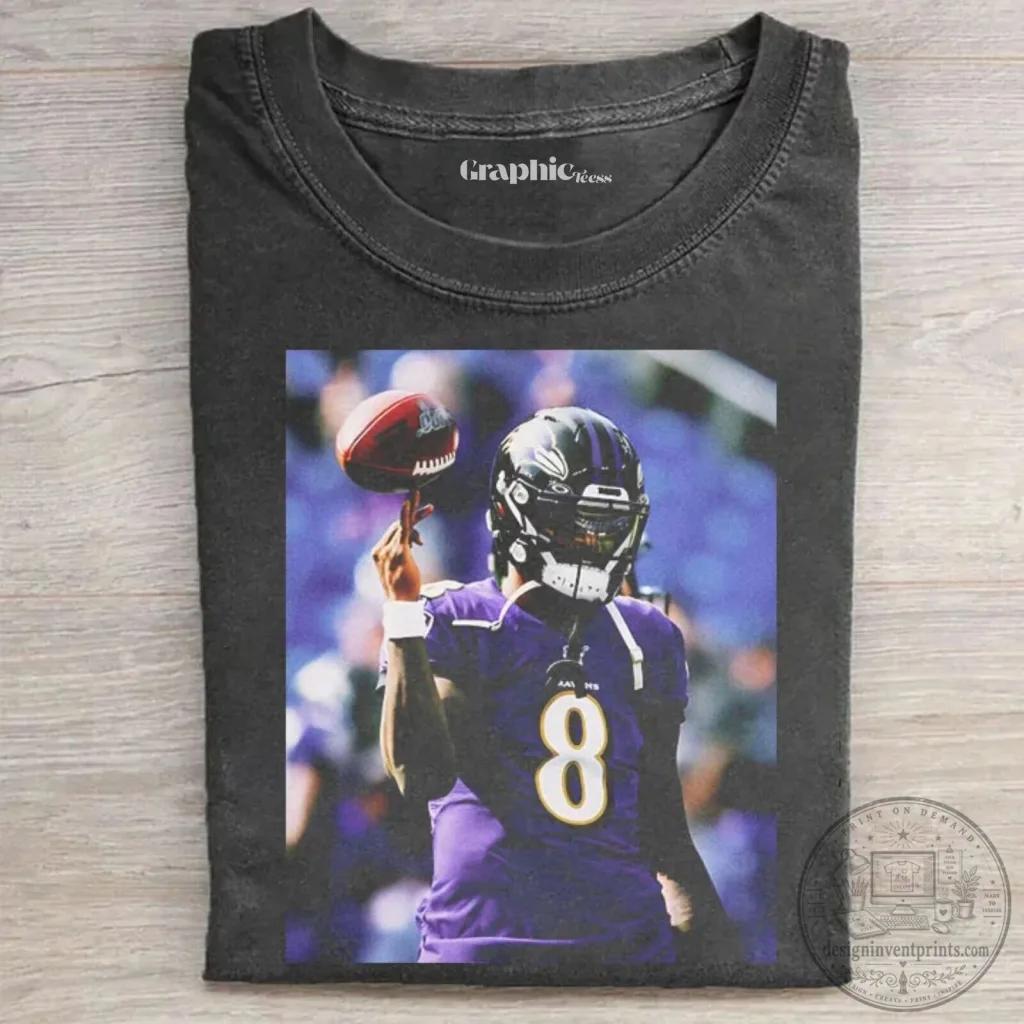 Baltimore Ravens Number 8 T-Shirt featuring Lamar Jackson, Football Player Baltimore Ravens Number 8 T-Shirt featuring Lamar Jackson, Football Player