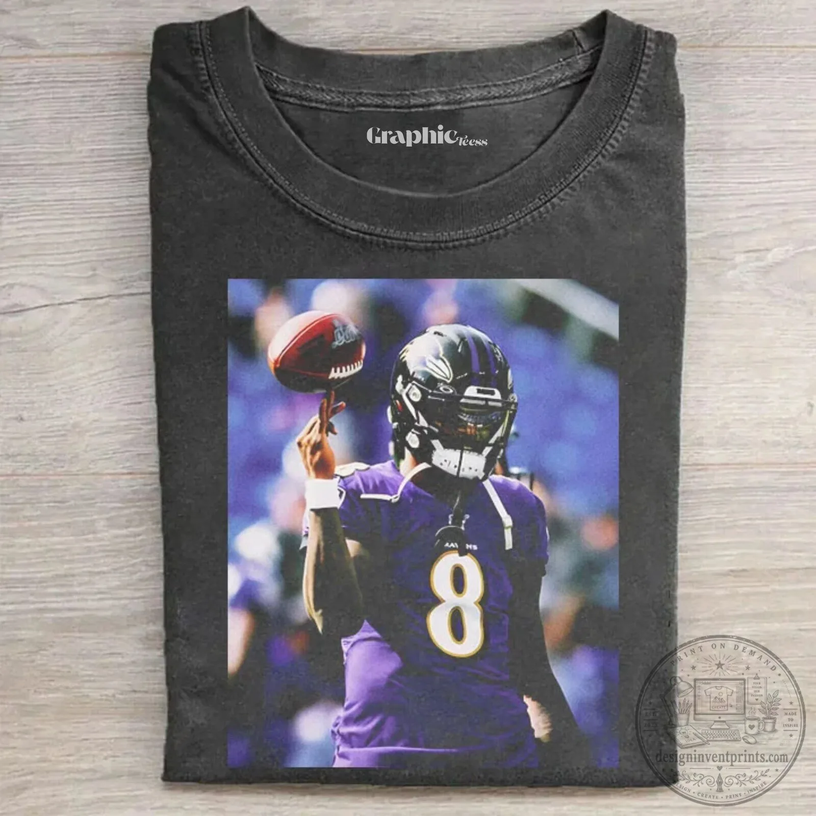 Baltimore Ravens Number 8 T-Shirt featuring Lamar Jackson, Football Player