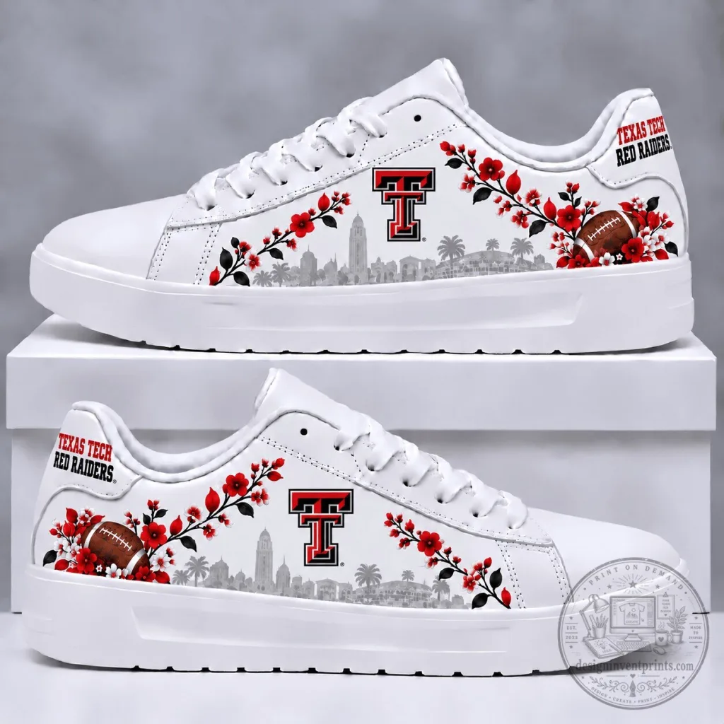 White Sneakers with Floral Design for Texas Tech Red Raiders