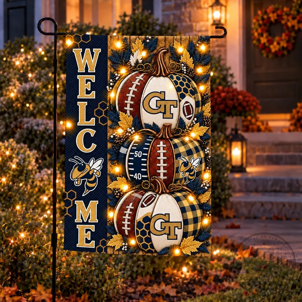Georgia Tech Yellow Jackets Football Pumpkins Welcome Garden Flag Georgia Tech Yellow Jackets Football Pumpkins Welcome Garden Flag