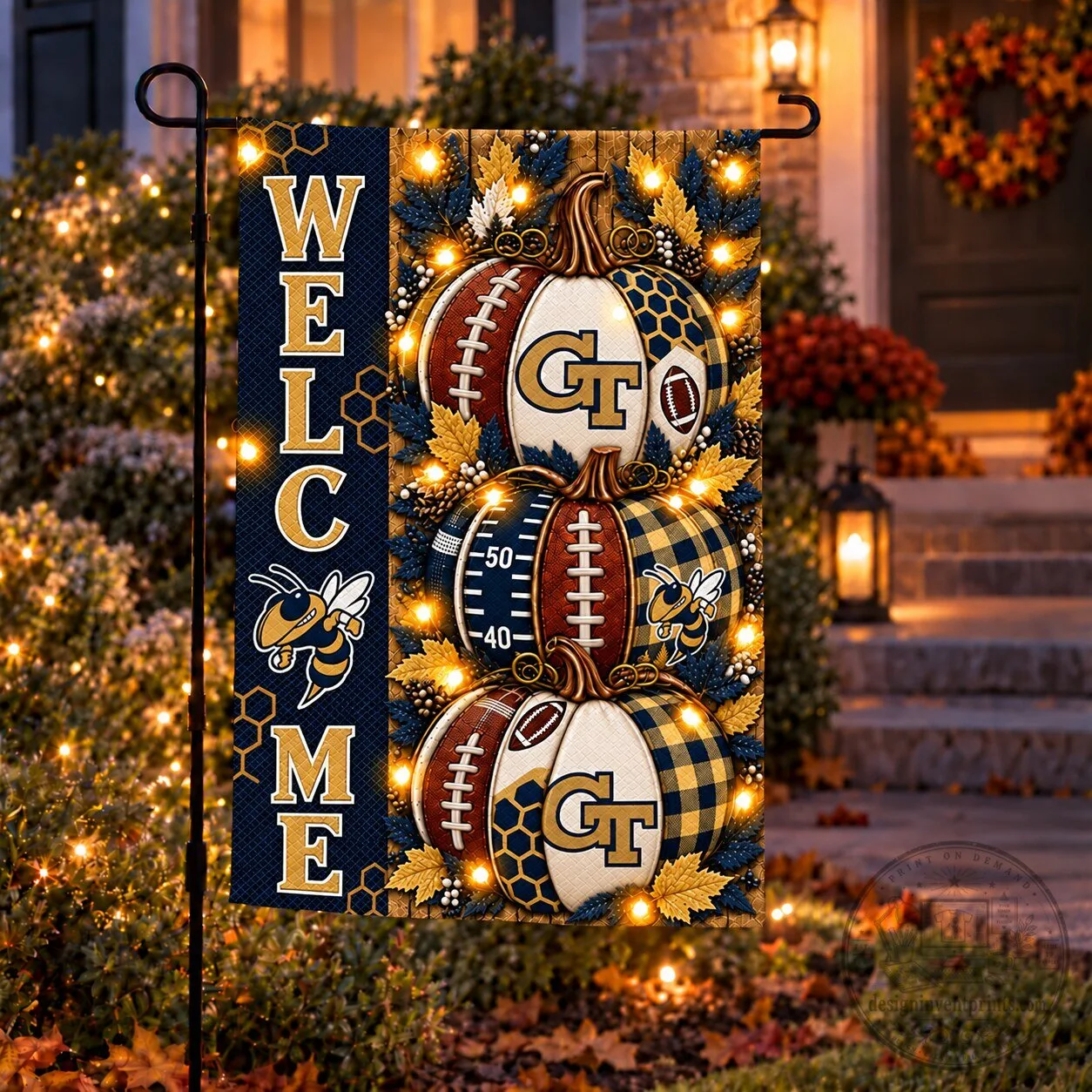 Georgia Tech Yellow Jackets Football Pumpkins Welcome Garden Flag