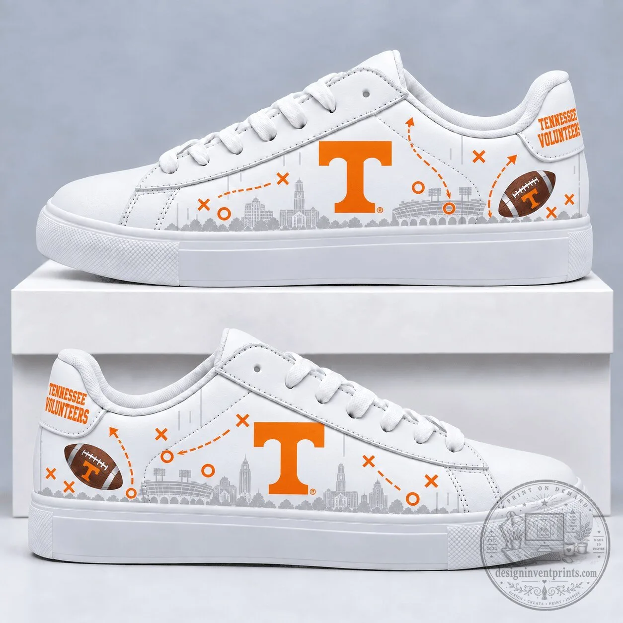 Tennessee Volunteers NCAA White Low-Top Sneakers Custom Football Design