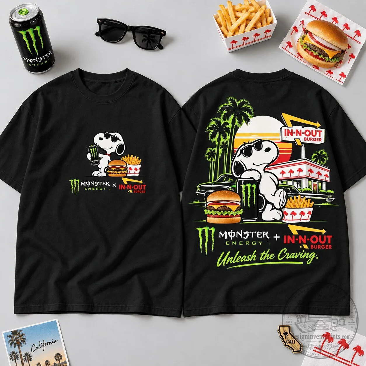 Snoopy Monster Energy In-N-Out Burger Unleash The Craving Black T-Shirt