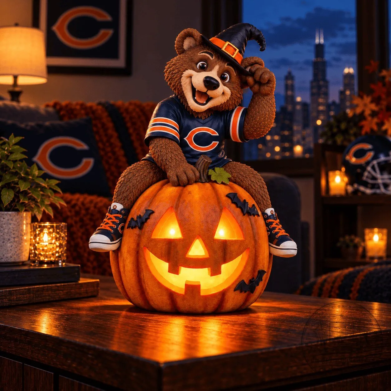 Chicago Bears Halloween Pumpkin Jack-o'-Lantern Model Decor Figurine