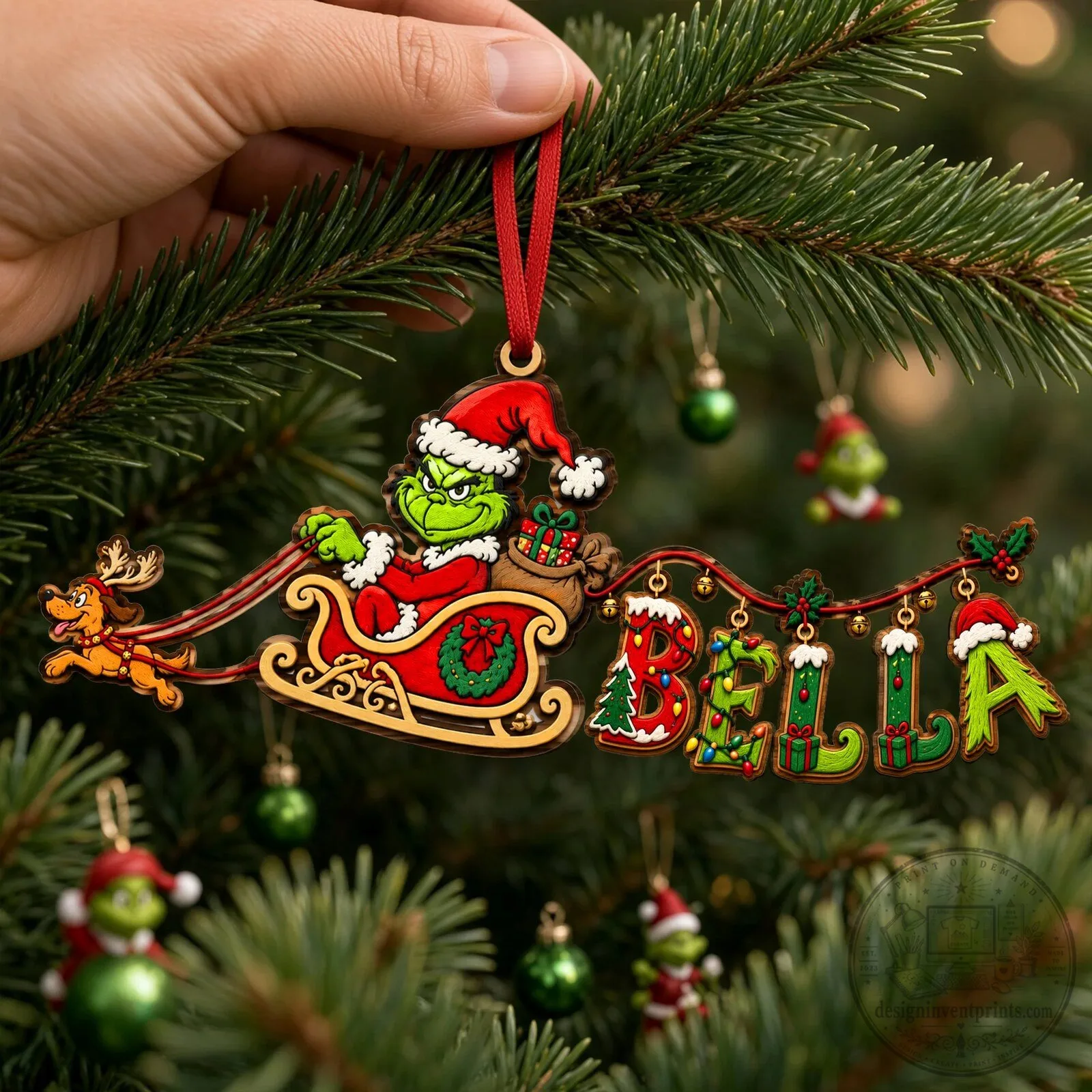 The Grinch Sleigh Christmas Tree Ornament with Personalized Name Art 10 The Grinch Sleigh Christmas Tree Ornament with Personalized Name Art