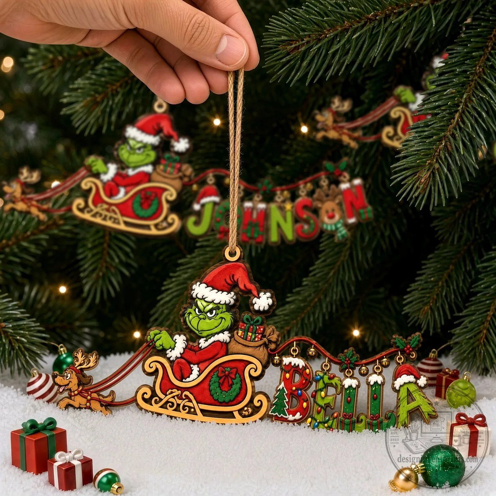 The Grinch Sleigh Christmas Tree Ornament with Personalized Name Art 11 The Grinch Sleigh Christmas Tree Ornament with Personalized Name Art