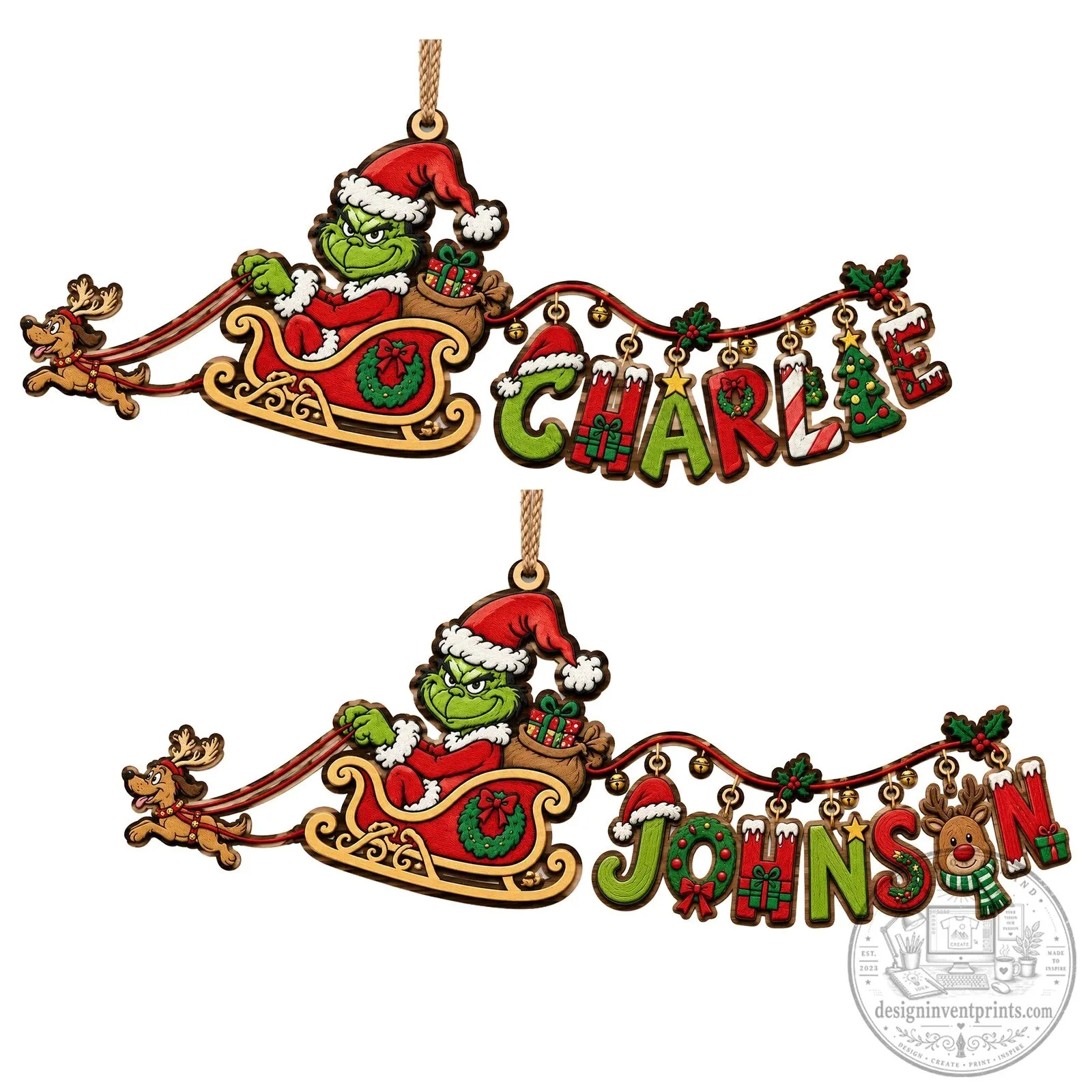 The Grinch Sleigh Christmas Tree Ornament with Personalized Name Art 12 The Grinch Sleigh Christmas Tree Ornament with Personalized Name Art