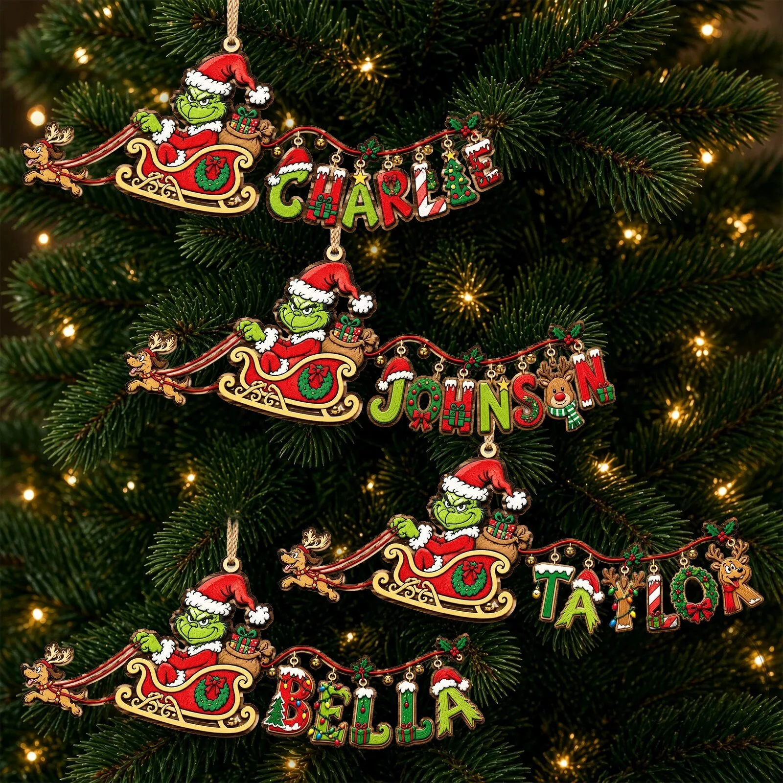 The Grinch Sleigh Christmas Tree Ornament with Personalized Name Art 13 The Grinch Sleigh Christmas Tree Ornament with Personalized Name Art