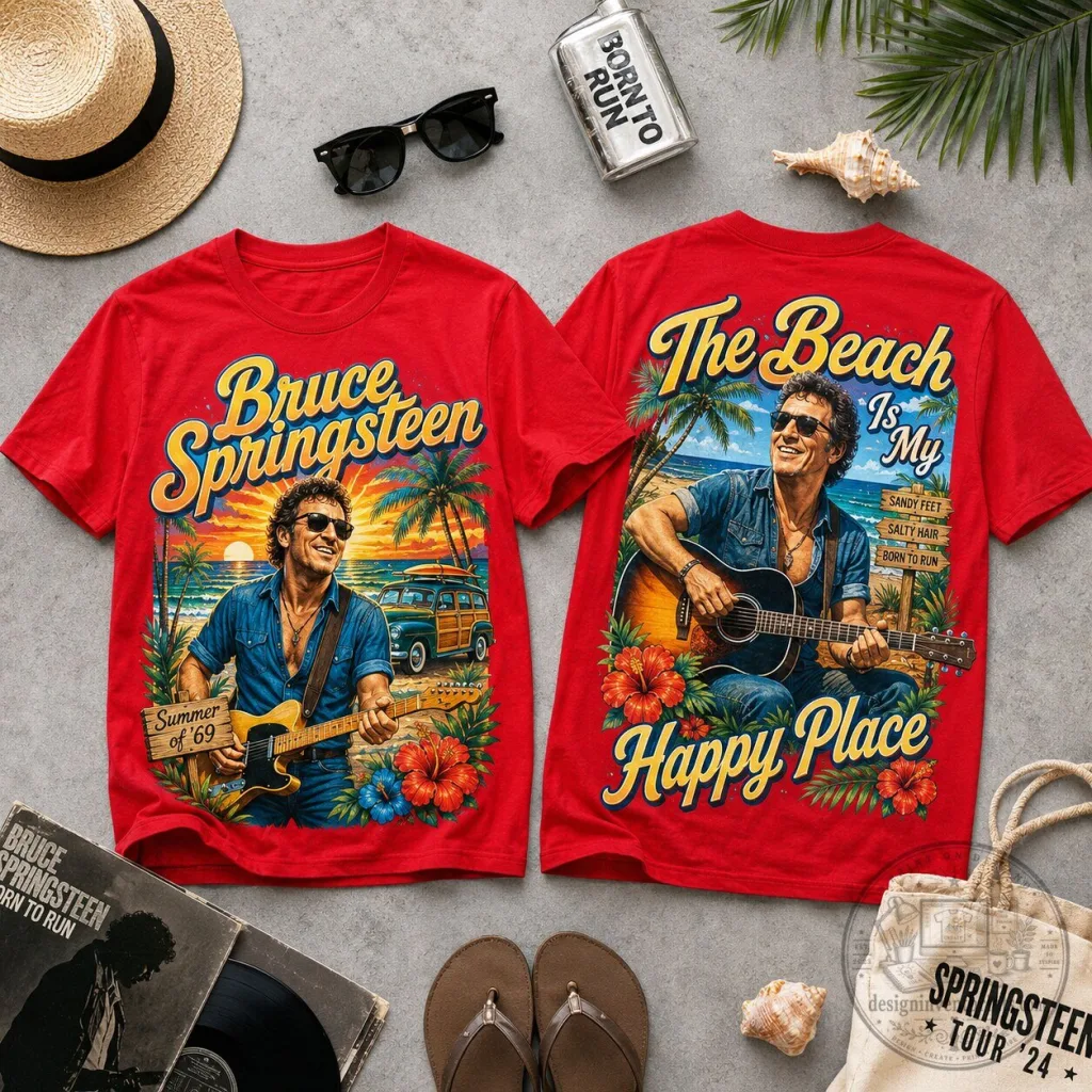 Bruce Springsteen Summer of '69 The Beach Is My Happy Place T-Shirt Bruce Springsteen Summer of '69 The Beach Is My Happy Place T-Shirt