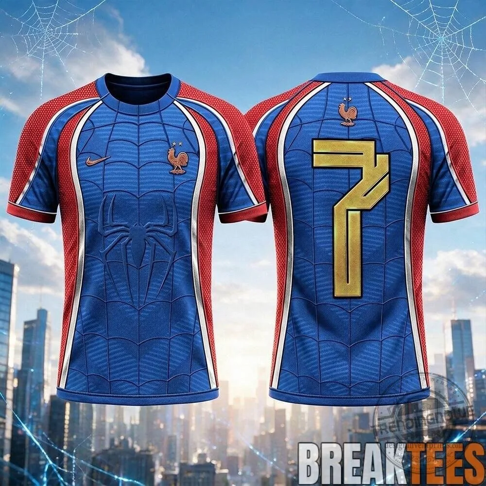 Spider-Man France National Football Team Soccer Jersey Number 7 2 Spider-Man France National Football Team Soccer Jersey Number 7
