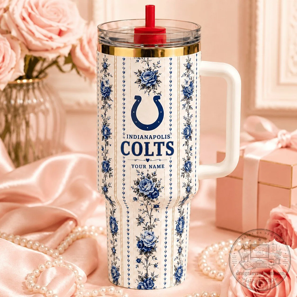Indianapolis Colts Football Team Floral Pattern Insulated Travel Tumbler with Handle 9 Indianapolis Colts Football Team Floral Pattern Insulated Travel Tumbler with Handle