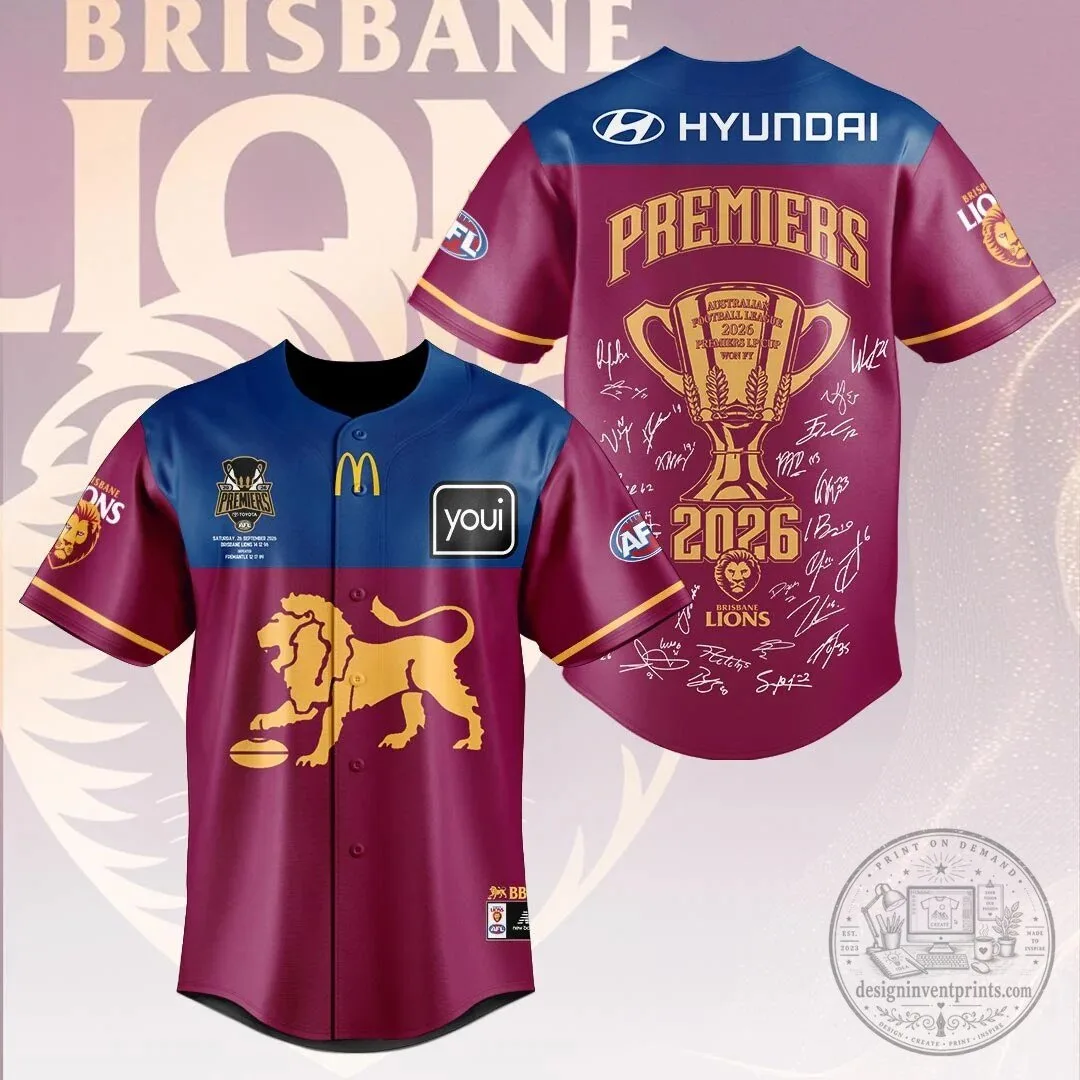 Brisbane Lions 2026 Australian Football League Premiers Baseball Jersey 2 Brisbane Lions 2026 Australian Football League Premiers Baseball Jersey