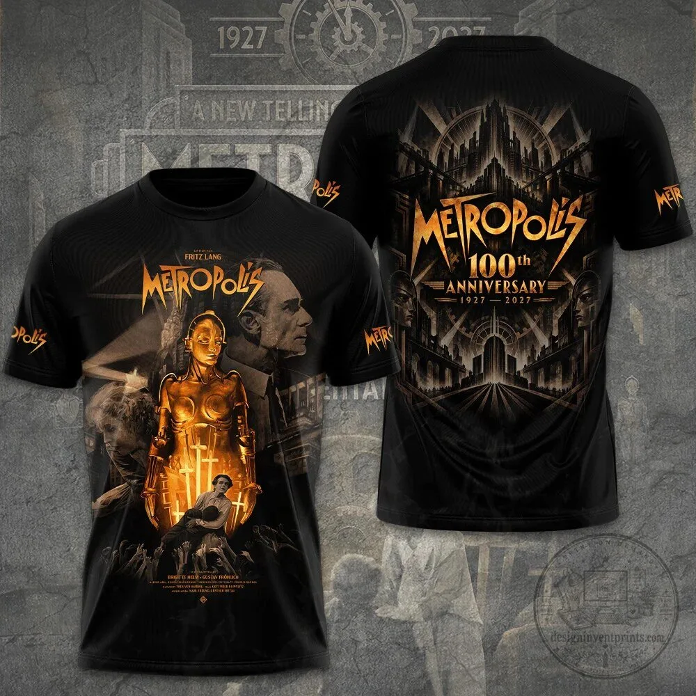 Black T-Shirt Featuring Metropolis 100th Anniversary Movie Poster Artwork