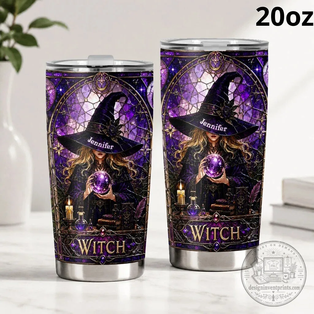 Personalized Witch Crystal Ball Halloween Purple Tumbler 14 Personalized Witch Crystal Ball Halloween Purple Tumbler