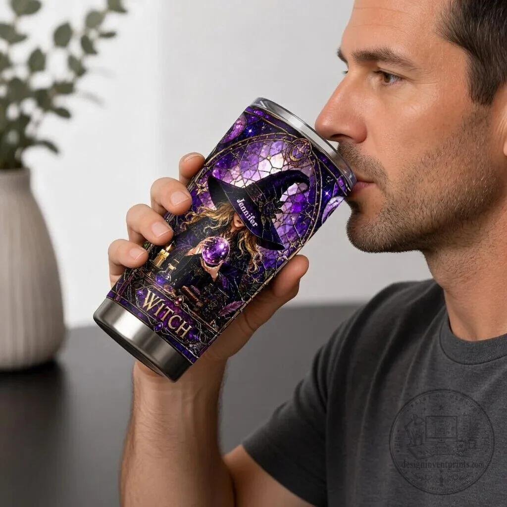 Personalized Witch Crystal Ball Halloween Purple Tumbler 16 Personalized Witch Crystal Ball Halloween Purple Tumbler