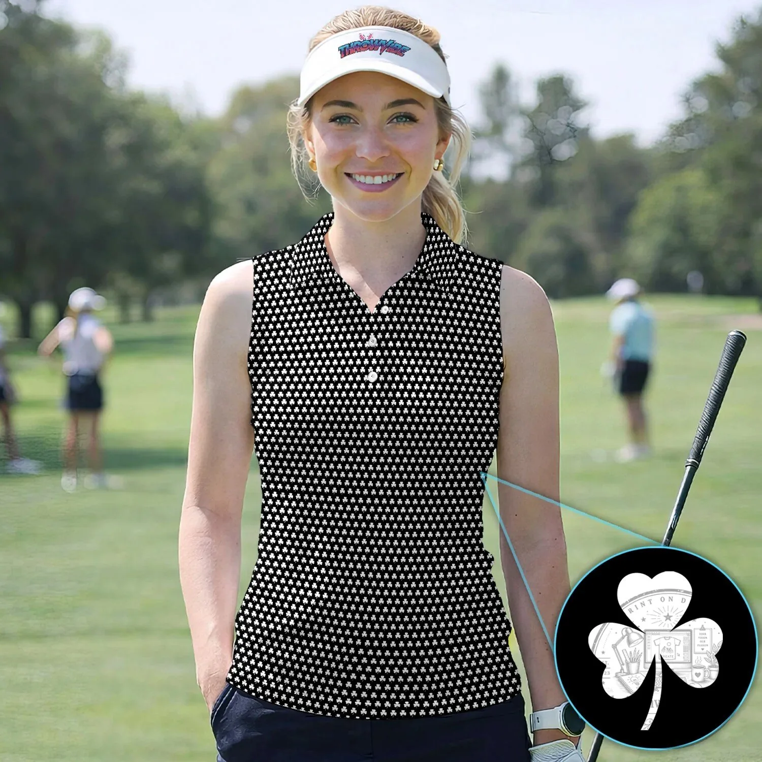 Black Clover Golf Polo Shirt, St Patrick's Day Shamrock Pattern Women's Apparel 28 Black Clover Golf Polo Shirt, St Patrick