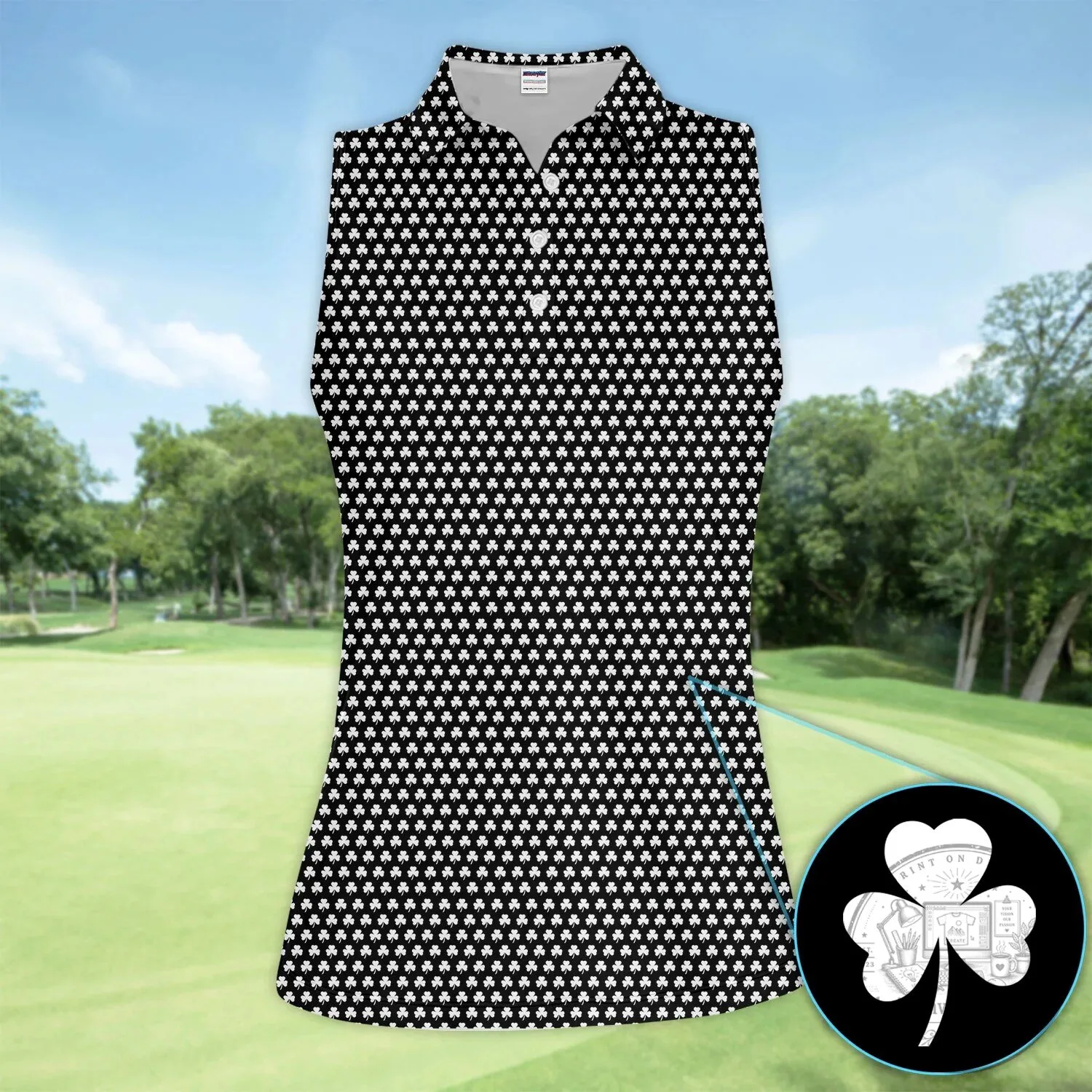 Black Clover Golf Polo Shirt, St Patrick's Day Shamrock Pattern Women's Apparel 29 Black Clover Golf Polo Shirt, St Patrick