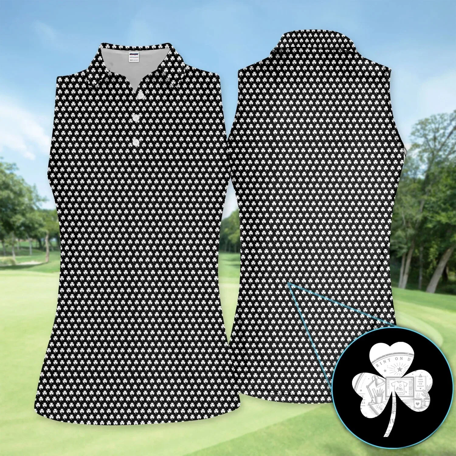 Black Clover Golf Polo Shirt, St Patrick's Day Shamrock Pattern Women's Apparel 30 Black Clover Golf Polo Shirt, St Patrick