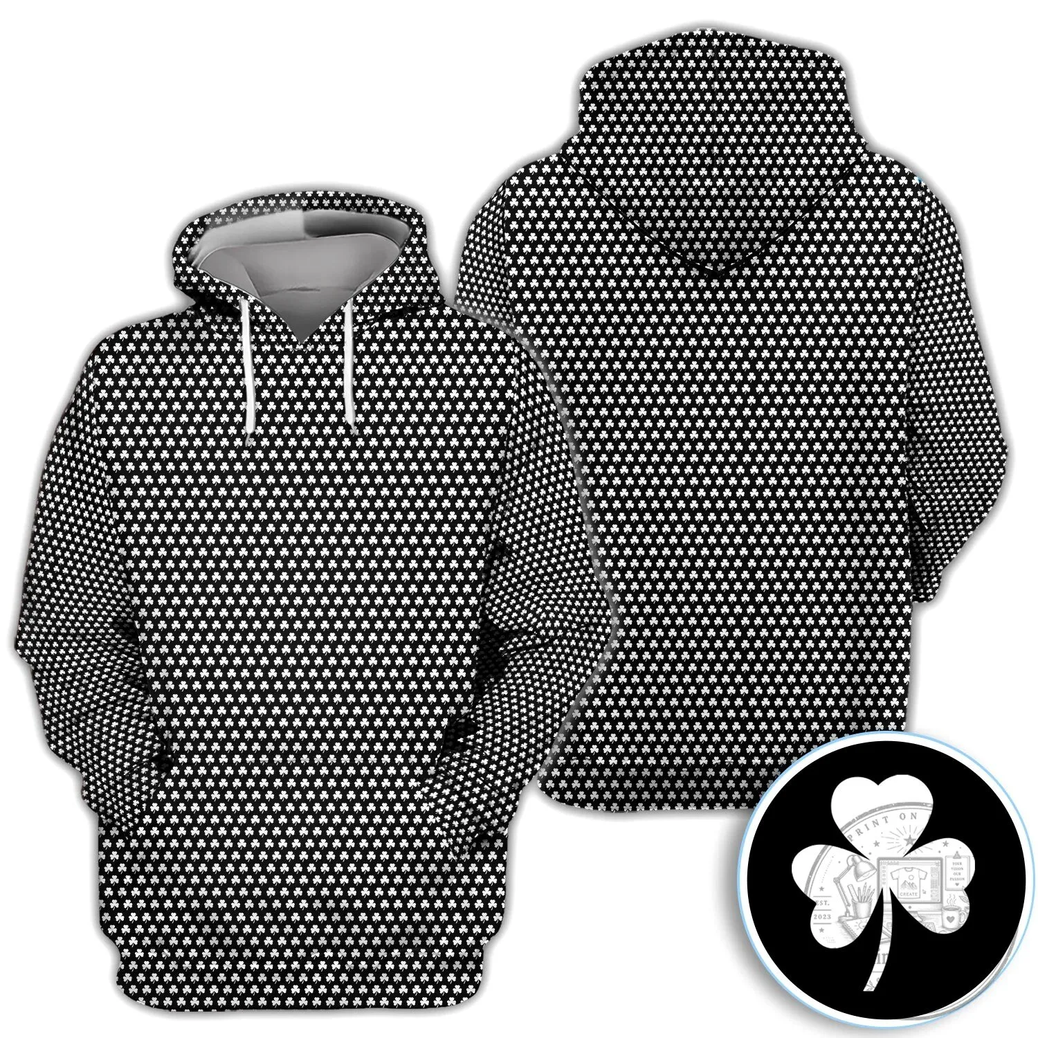 Black Clover Golf Polo Shirt, St Patrick's Day Shamrock Pattern Women's Apparel 36 Black Clover Golf Polo Shirt, St Patrick