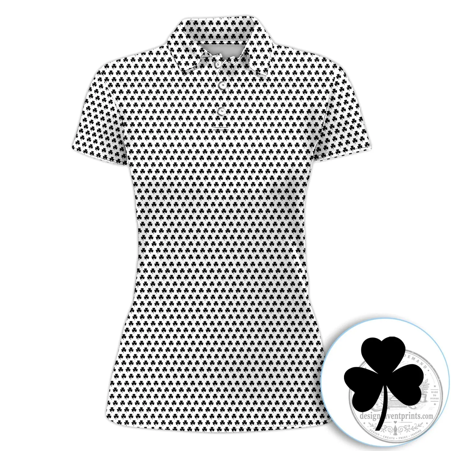 Black Clover Golf Polo Shirt, St Patrick's Day Shamrock Pattern Women's Apparel 38 Black Clover Golf Polo Shirt, St Patrick