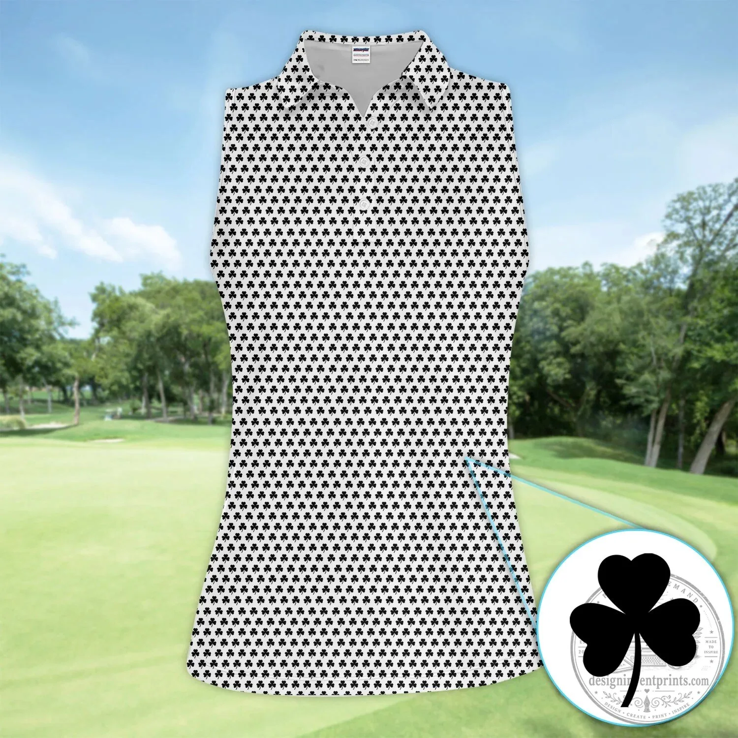 Black Clover Golf Polo Shirt, St Patrick's Day Shamrock Pattern Women's Apparel 44 Black Clover Golf Polo Shirt, St Patrick