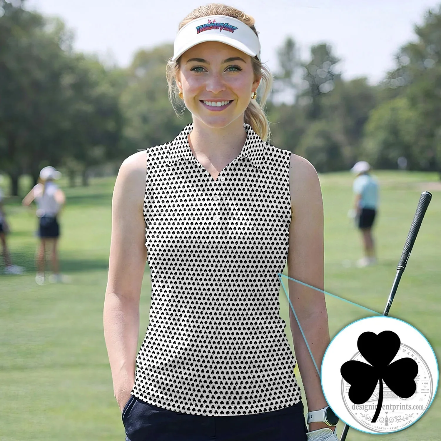 Black Clover Golf Polo Shirt, St Patrick's Day Shamrock Pattern Women's Apparel 45 Black Clover Golf Polo Shirt, St Patrick