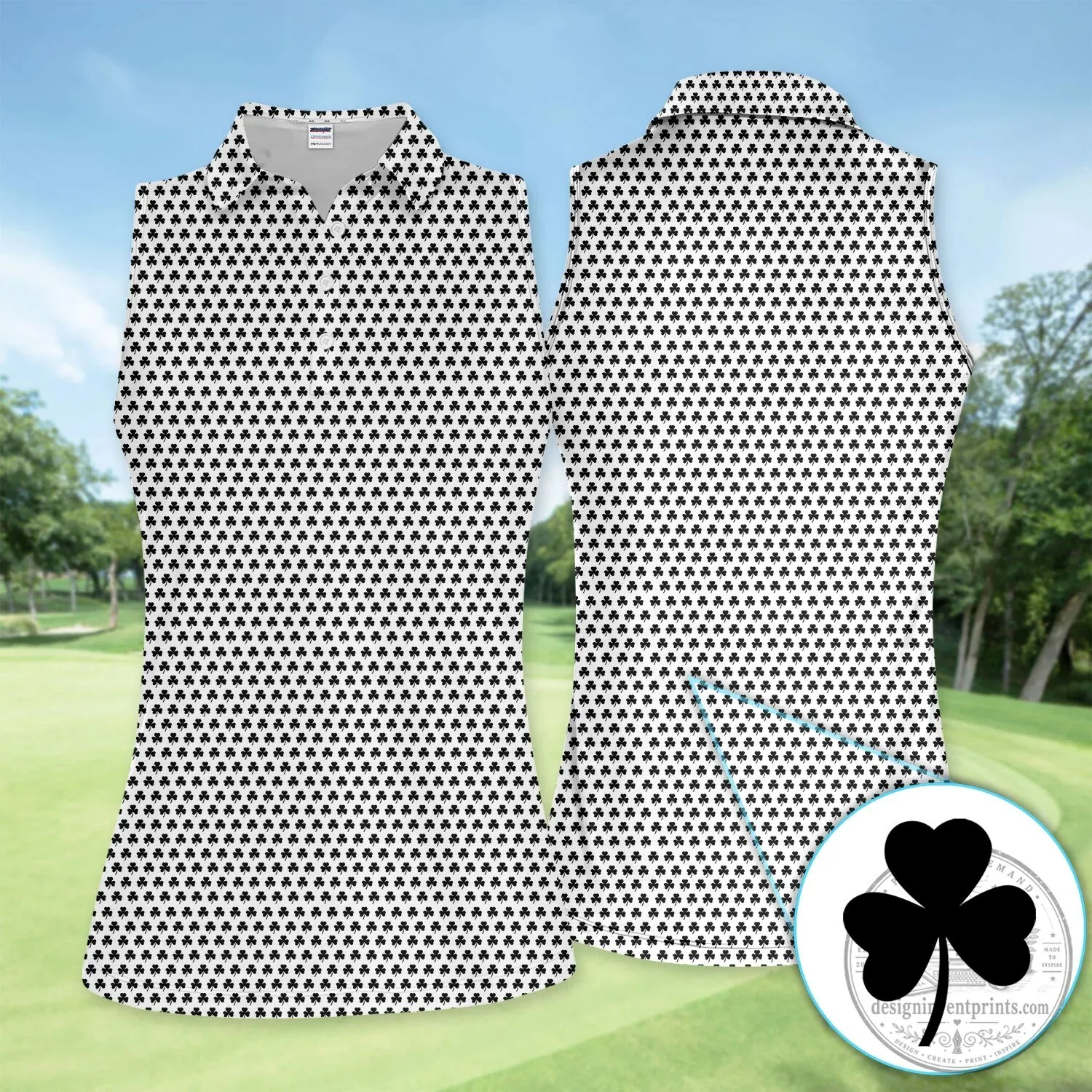 Black Clover Golf Polo Shirt, St Patrick's Day Shamrock Pattern Women's Apparel 46 Black Clover Golf Polo Shirt, St Patrick