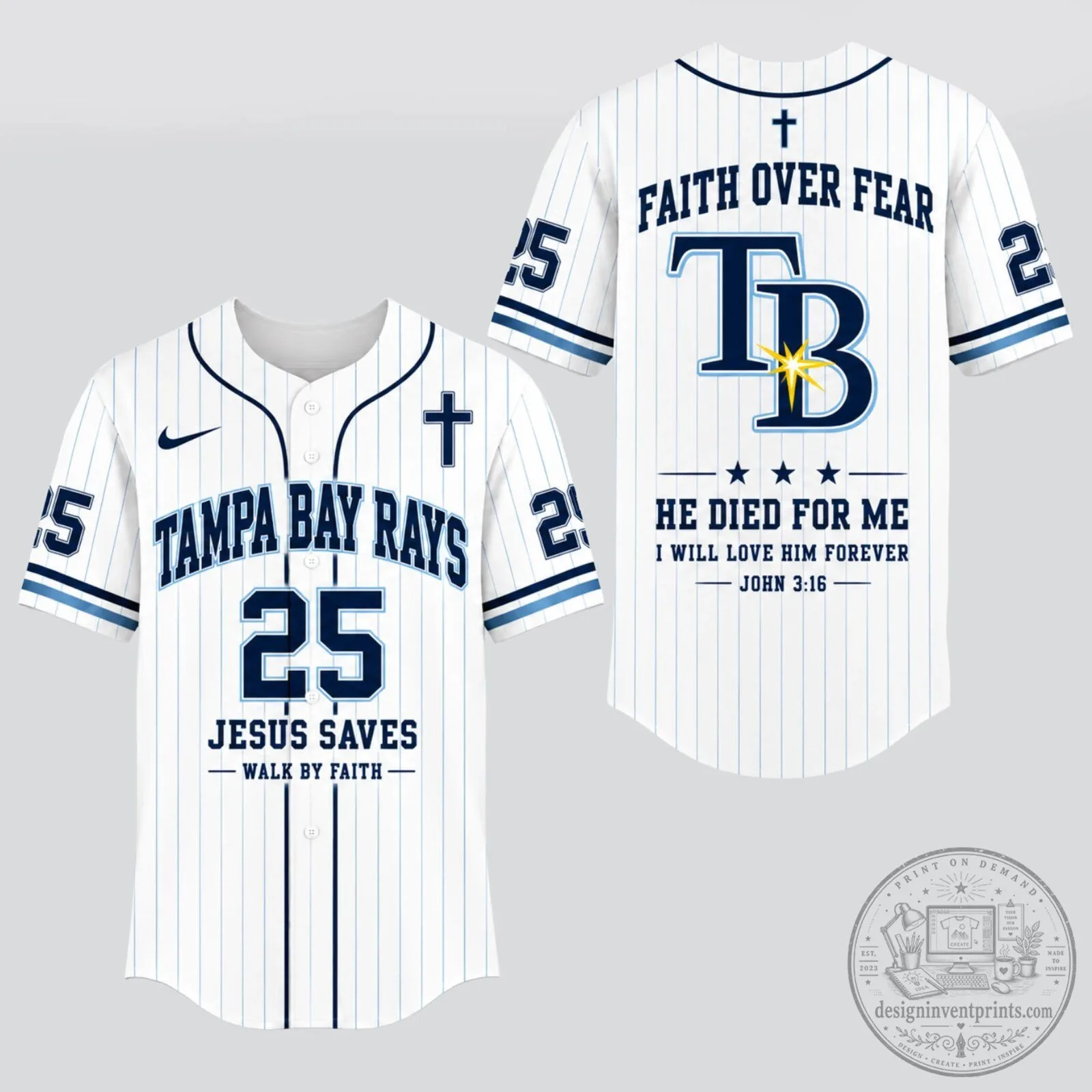 Tampa Bay Rays Baseball Faith Over Fear Jesus Saves Pinstripe Baseball Jersey