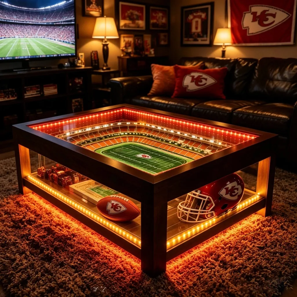 Kansas City Chiefs Football Stadium LED Illuminated Coffee Table Kansas City Chiefs Football Stadium LED Illuminated Coffee Table