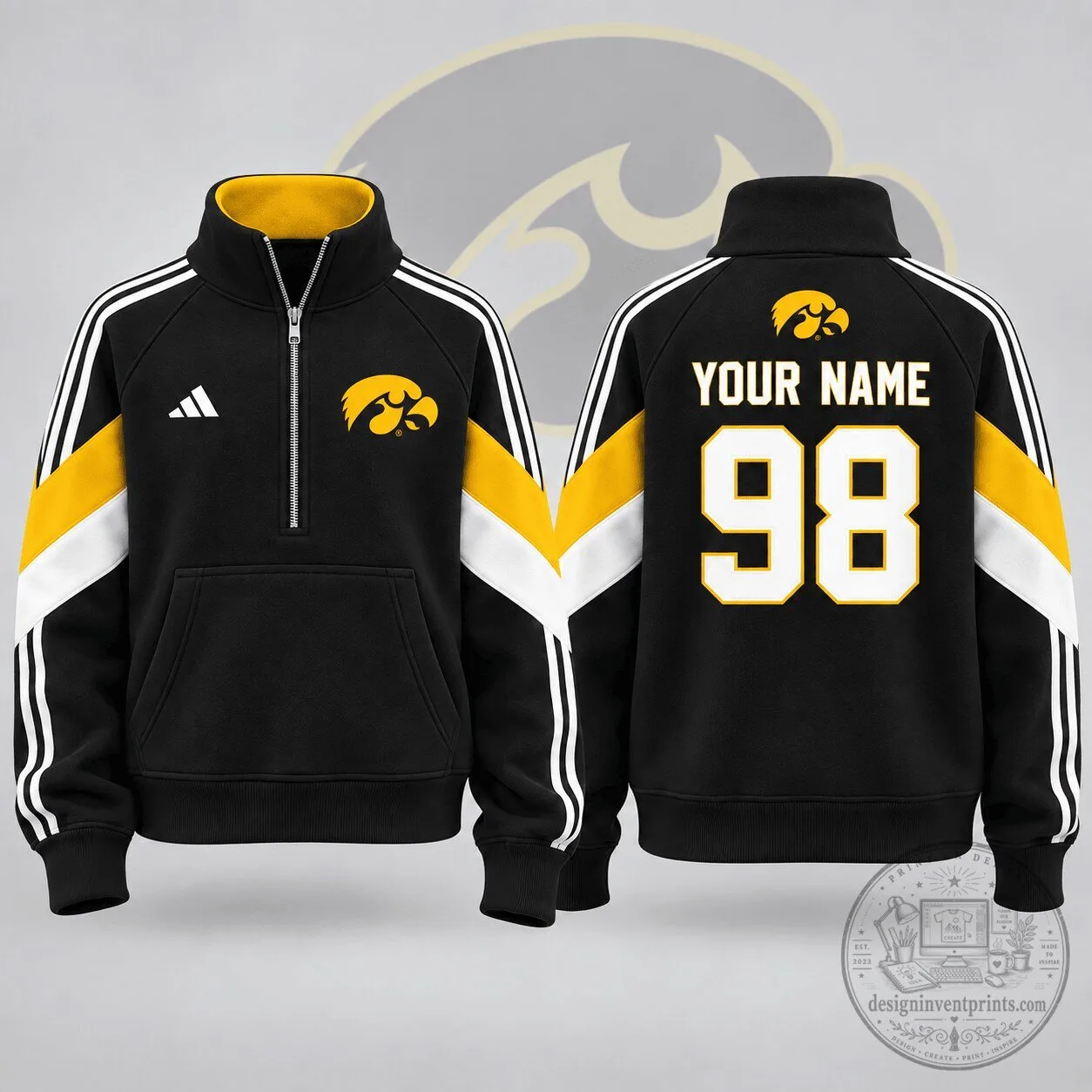 Iowa Hawkeyes NCAA Personalized Victory Line Quarter Zip Pullover Sweatshirt