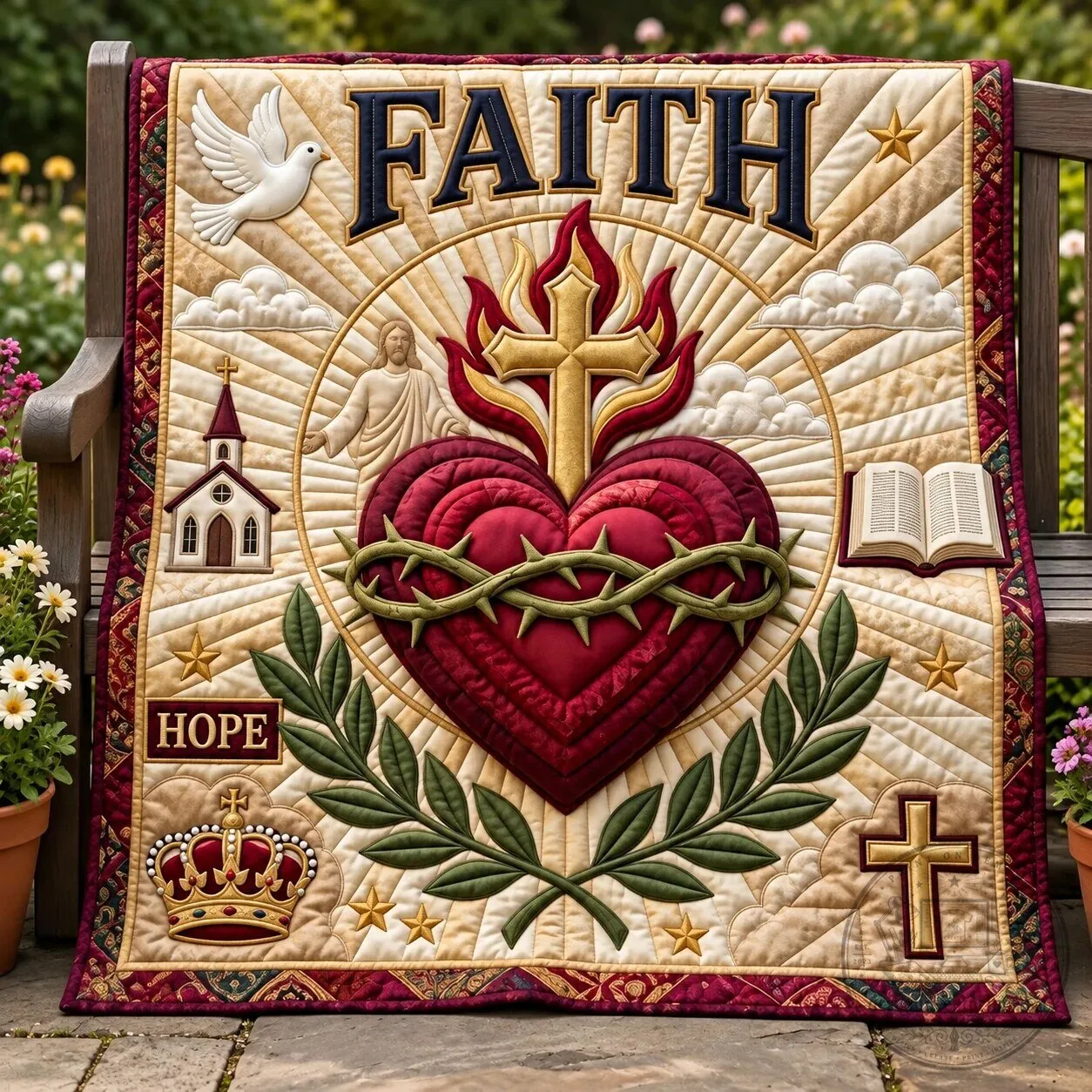 Christian Faith Sacred Heart Jesus Quilted Blanket